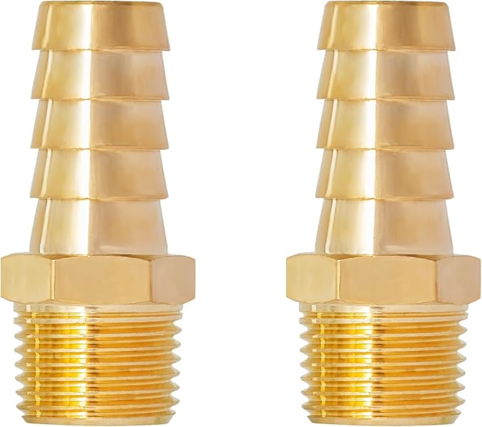 SUNGATOR Hose Barb Fittings 1/2 Inch Barb × 3/8 Inch NPT, Brass Air Hose Fittings, 1/2" to 3/8" NPT Male Air Line Repair Connector Kit, Brass Male Thread Pipe Adapter (2 Pack)