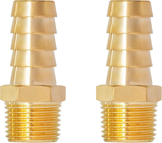 SUNGATOR Hose Barb Fittings 1/2 Inch Barb × 3/8 Inch NPT, Brass Air Hose Fittings, 1/2" to 3/8" NPT Male Air Line Repair Connector Kit, Brass Male Thread Pipe Adapter (2 Pack)