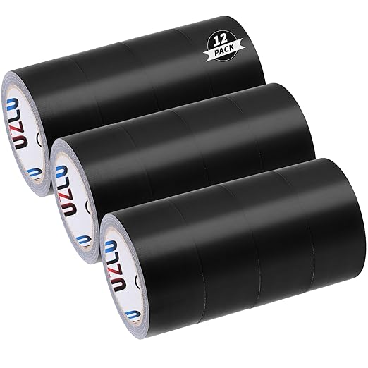 Duct Tape Bulk, Black Duct Tape Heavy Duty, 12 Rolls x 20 Yard x 1.88 Inch Per Roll, Flexible, No Residue, All-Weather and Tear by Hand, Bulk Value for Indoor & Outdoor Repairs, Industrial Use