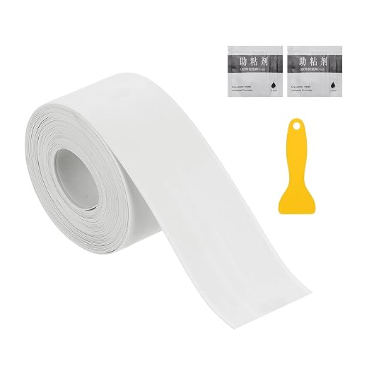 uxcell Caulk Tape Waterproof, 1.5 Inch x 16.4 ft Self-Adhesive Sealant Sealing Strip Caulking Sealant Tape PVC with Tool for Kitchen Sink Toilet Bathroom Bathtub Floor, White