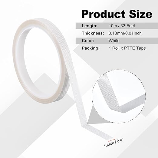PATIKIL Heat Resistant Tape, 0.4 Inch x 33 Feet High Temperature Tape PTFE Adhesive High Heat Tape Waterproof for Vacuum Sealer Machine Insulation Protection, White, 0.13mm Thick