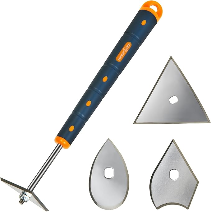 MANUFORE 13-Inch Contour Paint Scraper, Long Soft Grip Handle with 3 Interchangeable Blades for Paint, Varnish, Putty, Caulk and Rust Removal on Curved & Rounded Surfaces