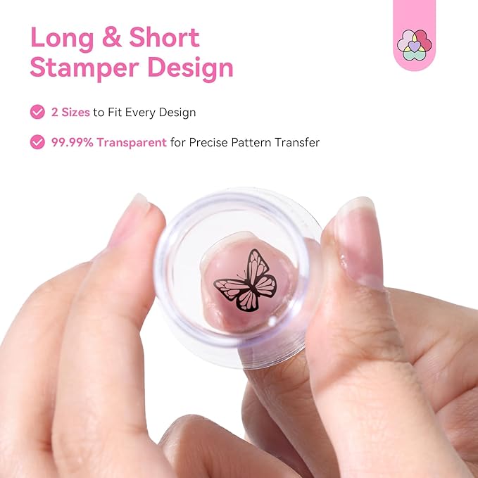Saviland French Tip Nail Stamp: 4PCS Nail Art Stamper Kit Clear Silicone Nails Stamping Long & Short Jelly Stamper with Scrapers Nails Stamper Kit for French Manicure Home DIY Salon