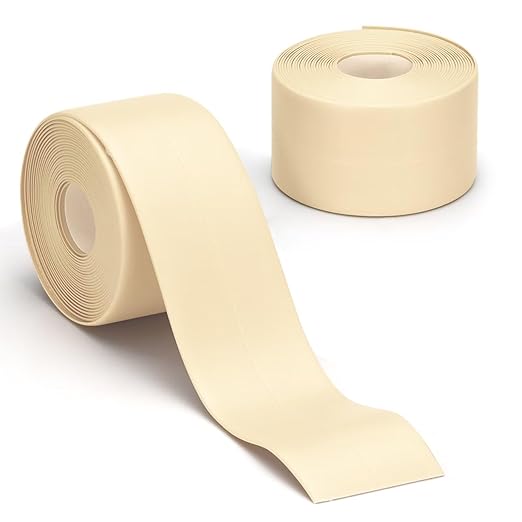 LELE LIFE 2 Rolls Caulk Tape Waterproof Self Adhesive, Toilet Caulk Strip Sealant Tape Sealing Strip for Bathroom, Kitchen, Shower, Bathtub Caulking Tape, 1.5" x 10.5Ft, Beige