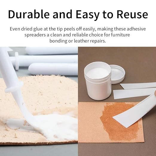 5Pcs White Plastic Glue Spreader Smear Plate Scraper Sticks Brushes Durable Flexible Easy to Clean Glue Applicator Spatula Kit Gap Filling Tool for Woodworking Leather Adhesive Projects,5Size