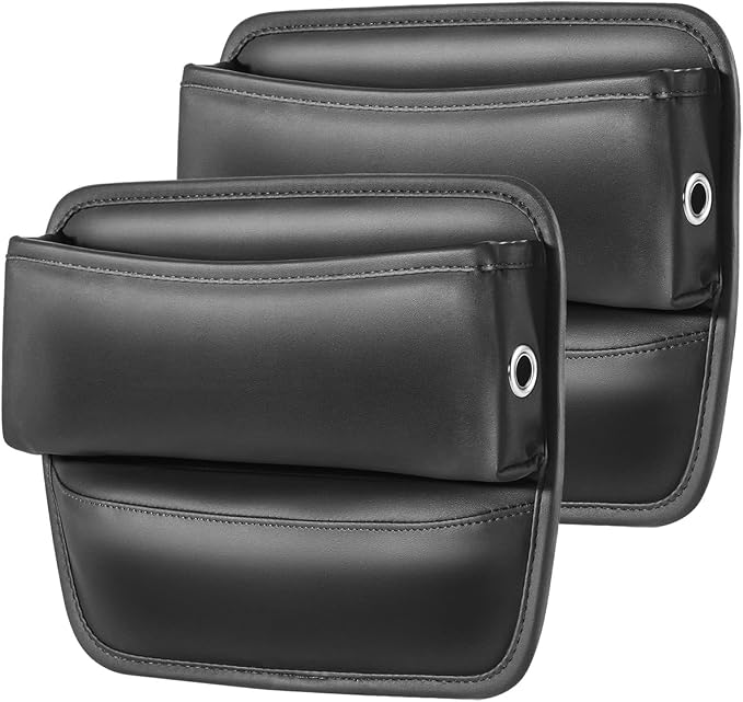 Car Seat Gap Filler with Cable Holes PU Leather Black 2-Pack | Car seat gap filler for 0.5 to 1.2 inch gaps with cable routing holes anti slip padded base phone wallet keys PU leather