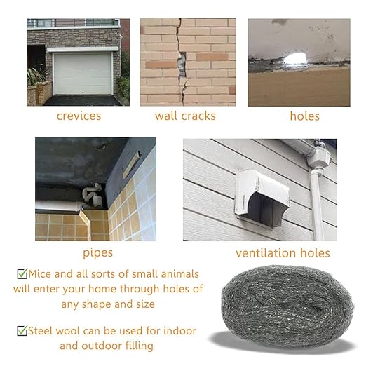 Steel Wool Fill Fabric DIY Kit, Coarse Wire Wool Hardware Cloth, Gap Blocker, Keep Mice Away from Holes/Siding/Pipeline/Vents in Garden, House, 4 Pack × 10FT