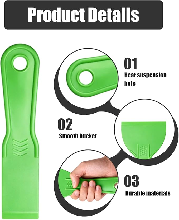 12 Piece Plastic Putty Knife Set Flexible Scraper Tool Kit with 6 Putty Knives and 6 Detail Scrapers for Wall Repair Patching Plastering Painting DIY Projects Green