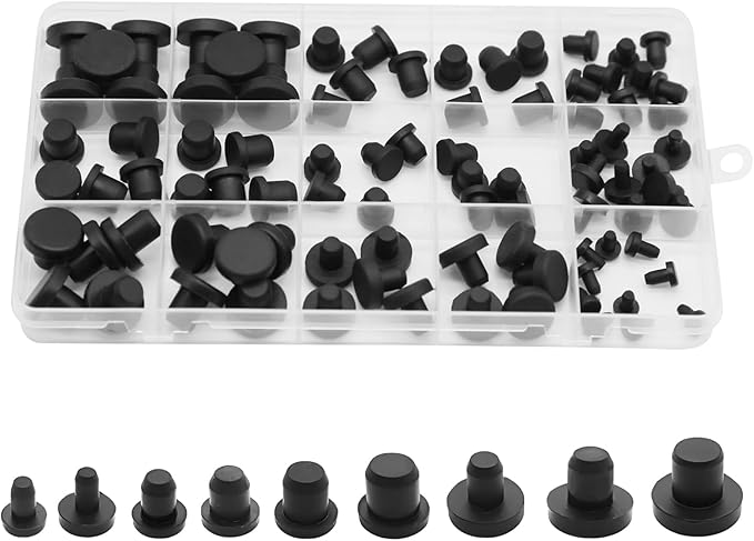 90Pcs Silicone Rubber Hole Plugs Set, Vacuum Caps Kit in 9 Sizes, Flexible Sealing Stoppers for Powder Coating, Bottles, Bathtub, Pipe & DIY Projects Multi-Purpose (Black)