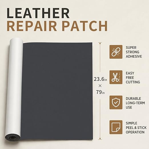 BSZHTECH Leather Repair Tape, Self-Adhesive Leather Repair Patch for Couch Furniture Sofas Car Seats, Advanced PU Vinyl Leather Repair Kit(Dark Grey, 23.6X79 inch)