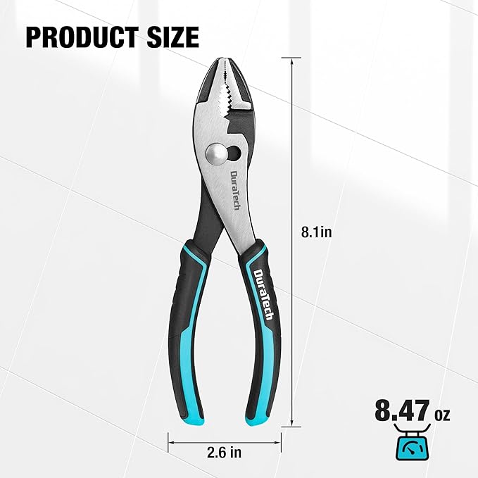 DURATECH 8 Inch Slip Joint Pliers, Pliers Tool with Comfortable TPR Handle, High Carbon Steel, Strong Sharp Teeth, Pliers for Tightening, Loosening and Gripping Nuts and Bolts (Pack of 2)
