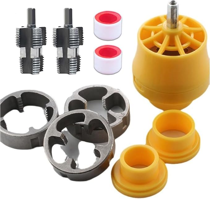 Electric Drill Compatible Pvc Pipe Threader Kit, Pvc Pipe Threader, Pipe Thread Maker Tool For Cutting Pipe Threader with 3 Dies, Plastic Tap Die Set, 1/2", 3/4", 1" (Internal+ External)