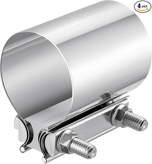 EVIL ENERGY 2.5 Inch Exhaust Clamp, 2 1/2" Butt Joint Band Clamp Sleeve Coupler Stainless Steel for Pipes, Mufflers, Catalytic Converters 4PCS