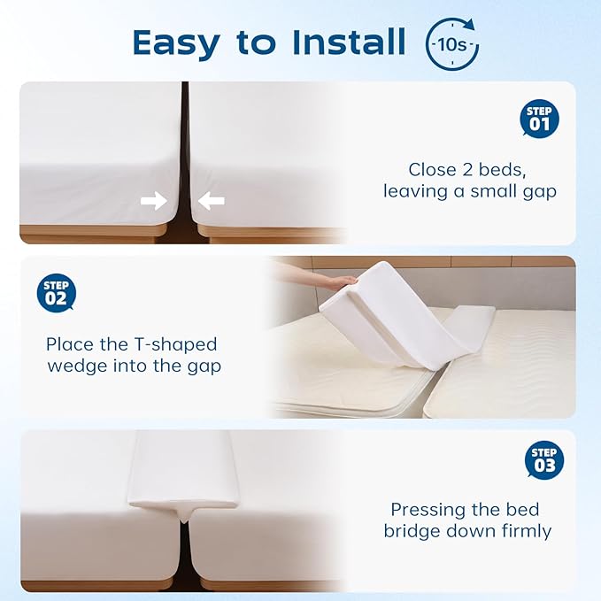 ENITYA 12" Wide Split King Gap Filler for Adjustable Bed, Fits 0–3″ Gap, Bed Bridge Twin XL to King Converter, Mattress Connector with Removable Cover, Suit for Guest/Hotel/Family Room, Easy Install