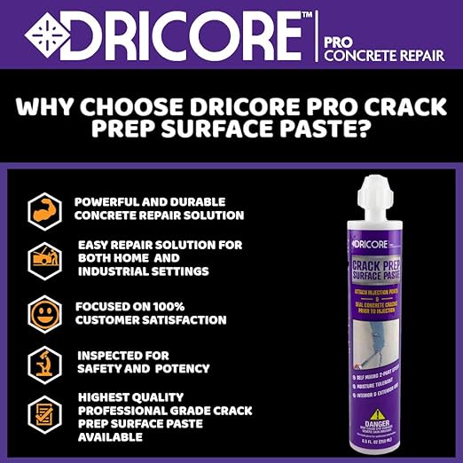 DRICORE PRO Concrete Repair Crack Prep Surface Paste (Step One) | Moisture Tolerant Preparation Epoxy for Sealing Indoor and Outdoor Cracks in Floors, Walls, and Basements