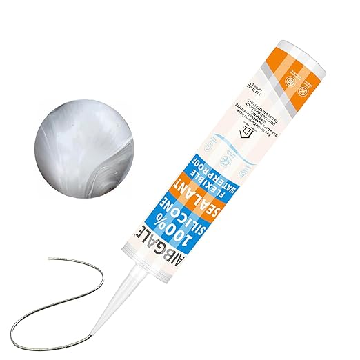 Silver Silicone Sealant, All-Purpose 100% Silicone Caulk, Waterproof Stronger Adhesion, Shrink Crack Proof Caulking for Aquarium, Stainless Steel, Aluminum, Basements, 10.1 Oz (Silver)