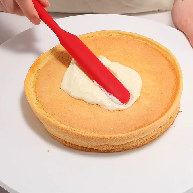 Hitefu 3 Pcs Silicone Jar Spatulas, Non-Stick Scraper Tools for Baking Cake & Spraying Butter Cream (Black, Red & Orange)