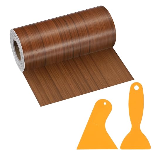 PATIKIL Wood Grain Repair Tape, 5" x 33' Self Adhesive Realistic Wood Tape with Scraper Durable Repair Patch for Furniture Floor Window Door Table DIY Home Decor, Dark Wood Grain