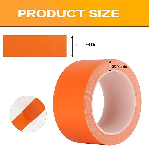 Orange Duct Tape 2 Pack, Heavy Duty Waterproof Cloth Tape, Hand-Tearable Multi-Purpose Repair Tape for Home, Camping, DIY and Industrial Use, No Residue, 2 Inch x 20 Yards