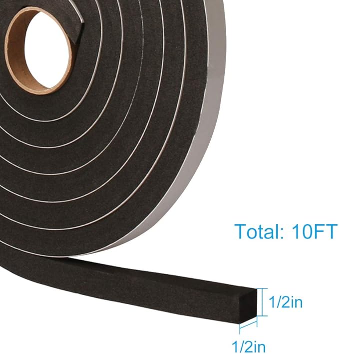 Window Door Seal Tape 1/2Inch Wide X 1/2Inch Thick, Weather Stripping for Doors High Density Foam Seal Tape Sliding Door Weather Strip,10 Feet Long …