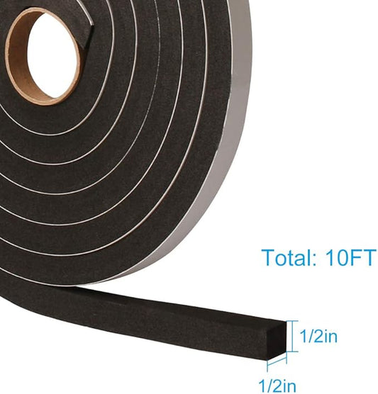 Window Door Seal Tape 1/2Inch Wide X 1/2Inch Thick, Weather Stripping for Doors High Density Foam Seal Tape Sliding Door Weather Strip,10 Feet Long …