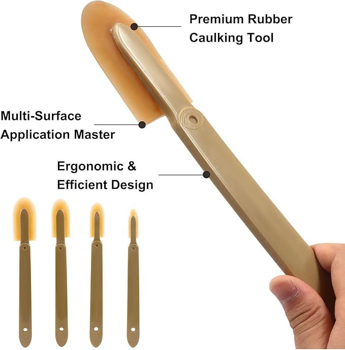 4 Pcs Rubber Caulking Tool Set - 4 Size Reusable Sealant Spatula Kit with Grip for Smooth Finishing on Tiles, Brick & Bathroom