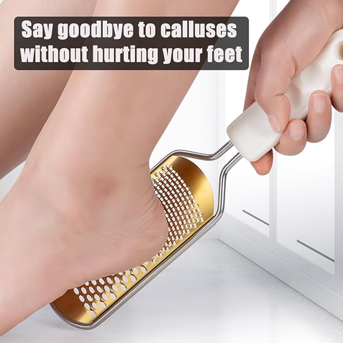 White Foot File & Callus Remover – Professional Pedicure Tool for Dead Skin Removal, Cracked Heels & Smooth Feet – Ultimate Stainless Steel Foot Scrubber for Soft, Healthy Feet (White A)
