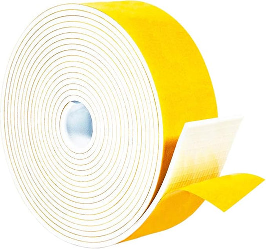 Yotache White Foam Rubber Seal Strip Tape 2" x1/8", Adhesive Closed Cell Foam Weather Stripping Tape, Total 16 Feet Long