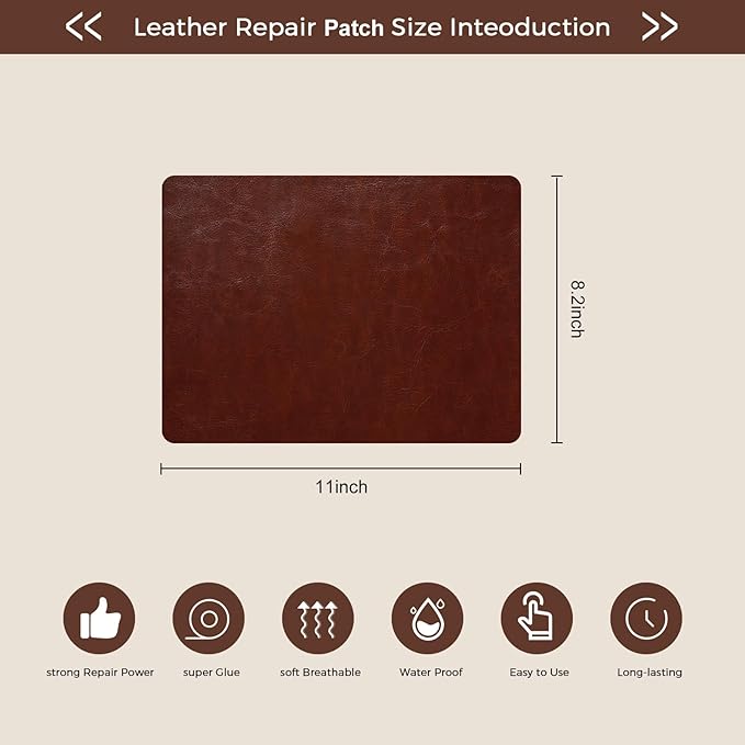 JDLUGH Sofa Leather Repair Patch Tape 8.2x11 Inch2PCS Self Adhesive Leather Sofa, Car Seat, Leather Furniture, Vinyl Repair Patch Kit (8.2x11 Inch,Brown 3.0/Dark Brown 3.0)