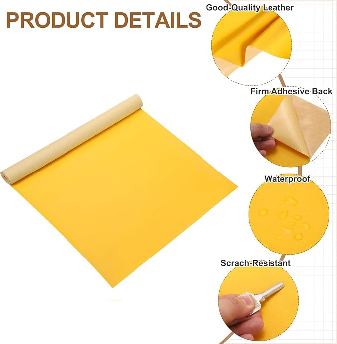 MECCANIXITY Leather Repair Patch 14"x54" Self-Adhesive Leather Vinyl Repair Tape Kit for Furniture Couches Sofa Chair Car Boat Seats Jackets, Yellow