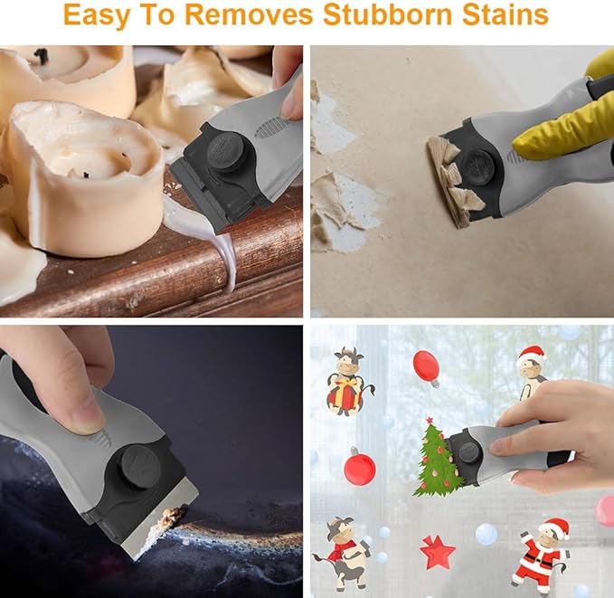 Ainiv Razor Blade Scraper, 2-in-1 Scraper Tool with 10PCS Metal Blades and 10PCS Plastic Blades, Multi-funtional Cleaning Razor Scraper for Stickers, Labels, Caulk, Adhesive, Paint Removal (2 Pack)