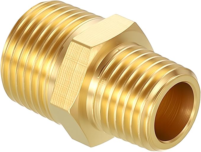Pack of 1, 3/8" NPT Male to 1/4" NPT Male Solid Brass Hex Nipple Hose Connectors, Male Pipe Adapter for Pipe Leak Repair, Bathroom Remodeling, Tool Extensions, Compression
