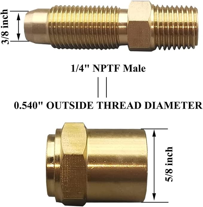 Pipe Fitting Adapter of 1/4" NPTF Male x 3/8" Hose ID x 5/8" Hose OD, Pipe Connector Replacement Part, Brass