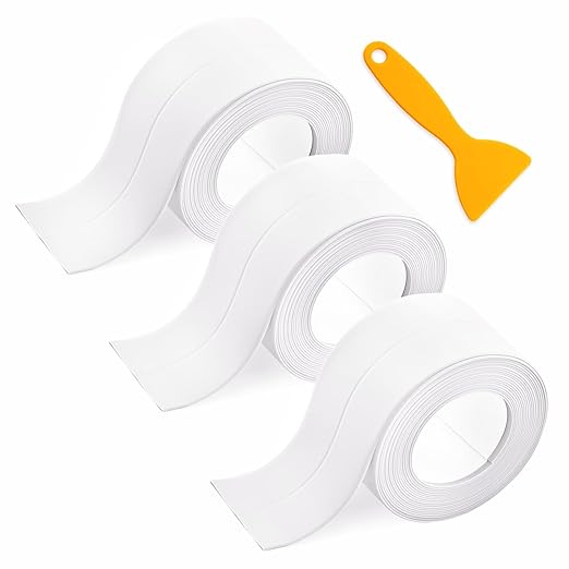 Waterproof Seal Caulk Strip Tape Self Adhesive for Sink Toilet Bathroom Wall Edge Bathtub Oil-Proof Caulking Sealing Tape 1.5" x 10.5' (W*L) 3Pcs White