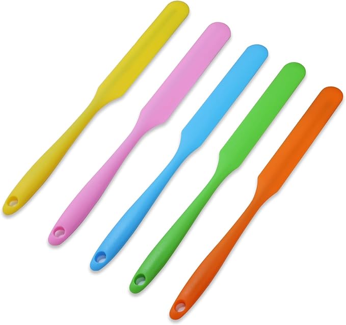 5 Pcs Silicone Jar Spatulas,Jar Scraper with Long Handle,Non-stick Heat Resistant Jam Spreader Cake Cream Butter Spatulas for Butter Cake Cream Icing Cooking Kitchen Baking(5 Colors)