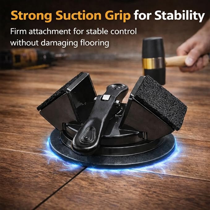 Floor Gap Fixer Tool, Heavy Duty Suction Cup Floor Gap Repair Tool for Vinyl Plank Laminate Flooring, 45° Striking Surface Plank Grabber with Gap Cutter, 5 Adhesive Pads Included, Black