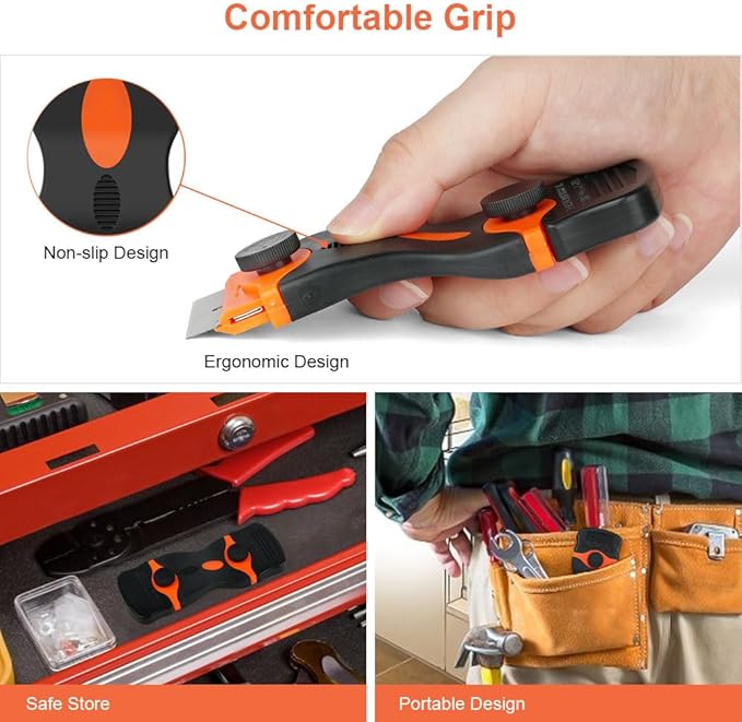 Ainiv Razor Blade Scraper, 2-in-1 Scraper Tool with 10PCS Metal Blades and 10PCS Plastic Blades, Multi-funtional Cleaning Razor Scraper for Decals, Stickers, Labels, Caulk, Adhesive, Paint Removal