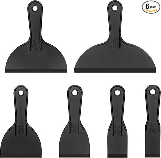 6 PCS Plastic Putty Knife, Black Flexible Putty Knife Scraper, Plastic Paint Scraper, Putty Knife Used for Repairing Walls, Pasting Plaster (Mix)