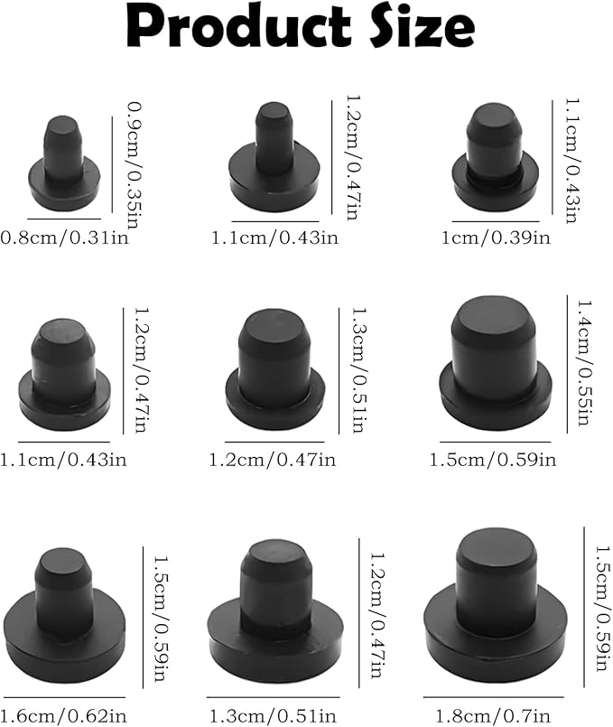90Pcs Silicone Rubber Hole Plugs Set, Vacuum Caps Kit in 9 Sizes, Flexible Sealing Stoppers for Powder Coating, Bottles, Bathtub, Pipe & DIY Projects Multi-Purpose (Black)