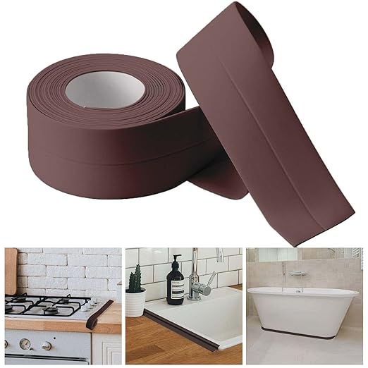 Bath & Kitchen Caulk Tape Sealant Strip, PVC Self-Adhesive Tub & Wall Sealing Tape, Shower Tile Sealer (Brown)