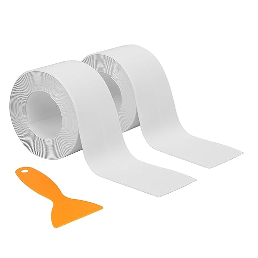 Caulk Tape 2 Rolls Self Adhesive Waterproof White Sink Caulking Sealant Tape, Bathroom Caulk Strip for Bathtub, Toilet, Countertop, Sink, Shower, Backsplash (White,1.5" x10.5Ft)