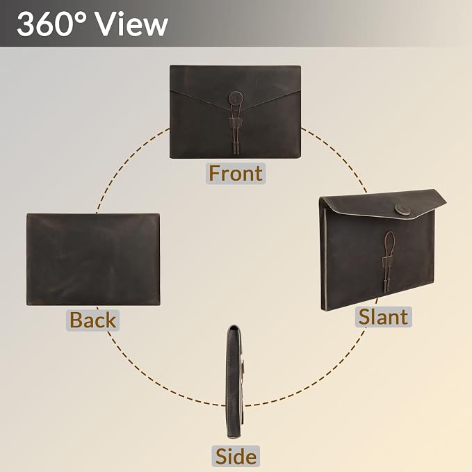 Genuine Leather Envelope Document Holder， Leather File Folder Organizer，Envelope Document Holder, Personalized Folio Laptop Sleeve Case for 14" Laptops