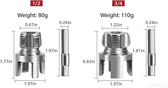 PVC Pipe Threader 2Pcs 1/2" 3/4" - Internal & External Threading Tool Set for Drill（Mix 1/2 + 3/4)