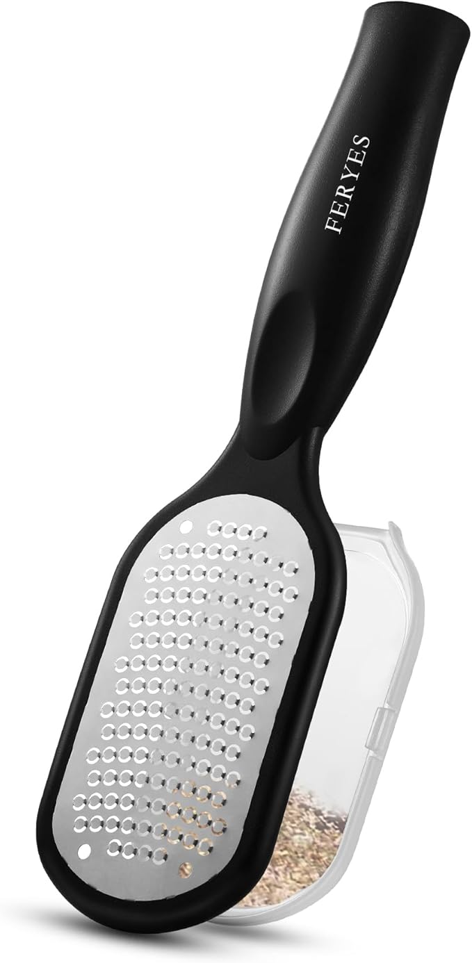 FERYES Foot File Callus Remover with Dead Skin Catcher – The Genius Foot Scrubber for Mess-Free Pedicures, Heel Scraper for Cracked Heel Treatment, Wet & Dry Use Feet Rasp - Black
