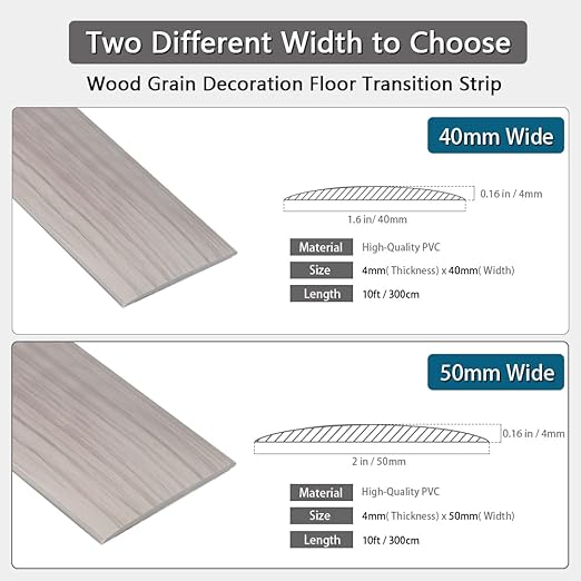 Floor Transition Strip 2" Self Adhesive Flat Vinyl Flooring Transitions Strip with Strong Backing Wood Grain (5cm, 10FT, Grey Wood Grain)