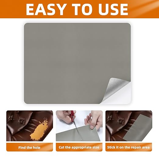 BSZHTECH Leather Repair Tape Self-Adhesive Leather Repair Patch for Couch Furniture Sofas Car Seats Advanced PU Vinyl Leather Repair Kit(Grey,2Pcs 8.2X11 inch)