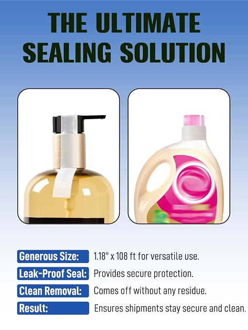 Bottle Sealing Tapes - Stops Liquid Leaks,1.18in x 108ft Leakproof Seal Strip for Travel & Shipping, Perfect for Wrapping Toiletries, Liquor Jars, Candy Boxes, Jar Lids and Transportation