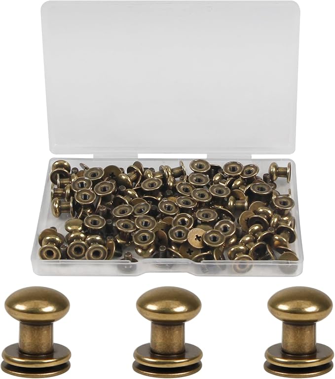 Juvielich 50 Sets 8mm Ball Head Stud Screws, Round Head Button Stud Rivets | Bronze Tone, Zinc Alloy, Phillips Drive, Chicago Screws for Leather Belt, Leathercraft, DIY Repairs Decoration