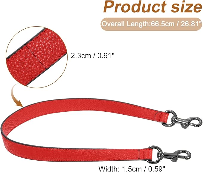 uxcell 25.59 Inch PU Leather Short Bag Strap with Clasp, Purse Handles Handbags Replacement Straps for Clutch Bag Underarm Bags, Red, Grey Buckle