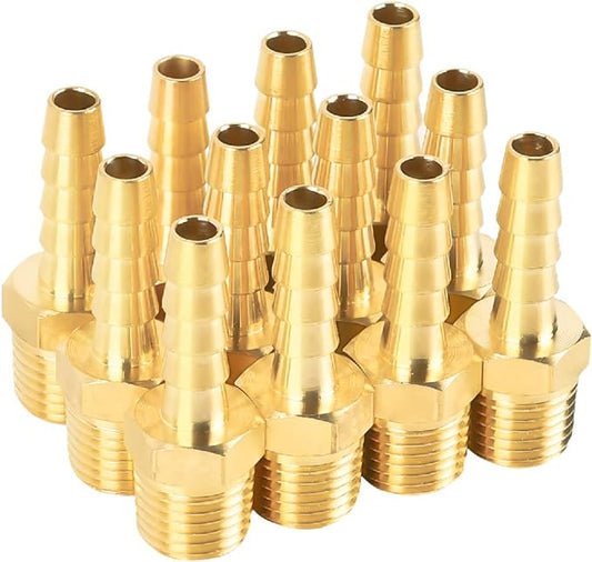 SUNGATOR 12-Pack 1/4'' Air Hose Fittings, Brass Hose Barb Fittings, 1/4 Inch NPT Male Pipe to 1/4'' Barb End Aadapter, Brass 1/4'' Air Line Repair Kit for Compressor, Gas, Auto Shop